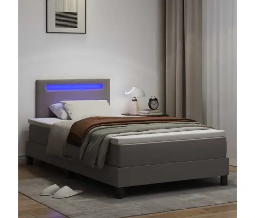 Box Spring Gulta Ar Matraci Pelēkā Krāsā, 120 X 200 Cm, Mākslīgā Āda Vidaxl