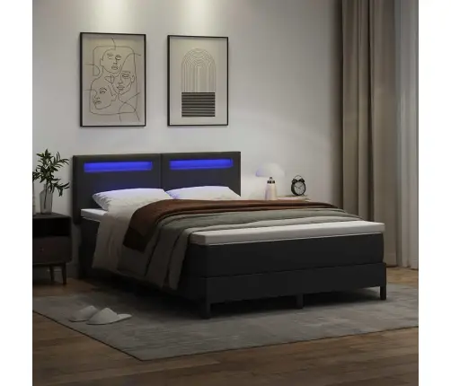 Kiemas Lova Su Čiužiniu Juoda 160 X 200 Cm Dirbtinė Oda