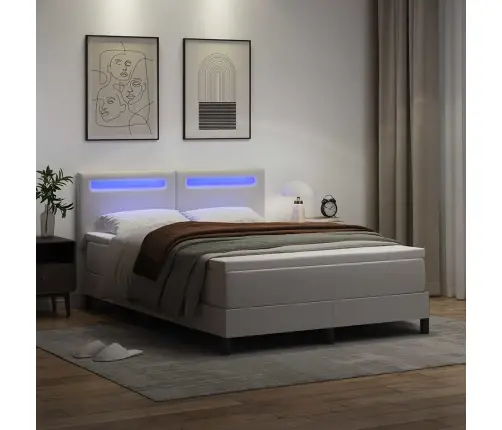 Pamata Gulta Ar Matraci Baltā Krāsā (160 X 200 Cm), Mākslīgā Āda Vidaxl