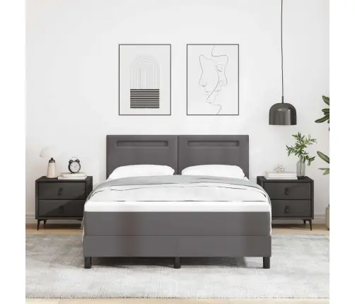 Kiemas Lova Su Čiužiniu Pilka 160 X 200 Cm Dirbtinė Oda