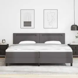 Kastītes Atsperu Gulta Pelēka 200 X 200 Cm Mākslīgā Āda Vidaxl