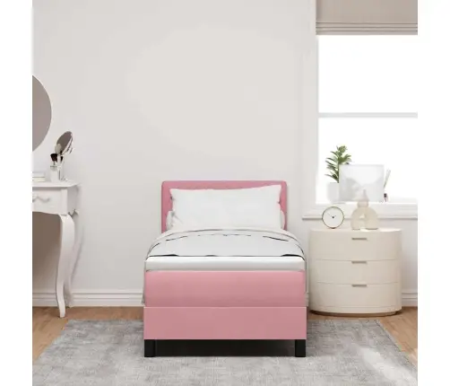 Kastītes Atsperu Gulta Ar Matraci Rozā 80 X 200 Cm Samts Vidaxl