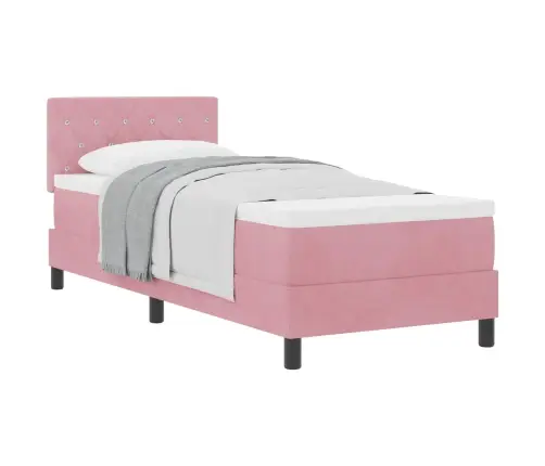 Kastītes Atsperu Gulta Ar Matraci Rozā 80 X 200 Cm Samts Vidaxl