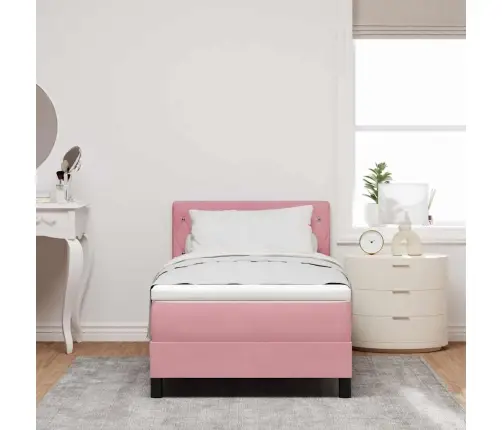 Kastītes Atsperu Gulta Ar Matraci Rozā 90 X 200 Cm Samts Vidaxl