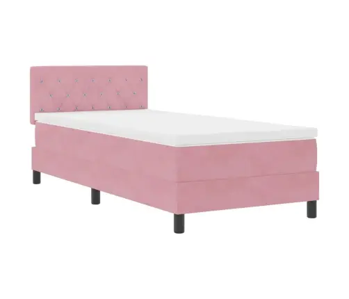 Kastītes Atsperu Gulta Ar Matraci Rozā 90 X 200 Cm Samts Vidaxl