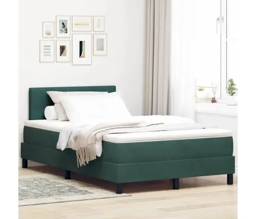 Box Spring Gulta Ar Matraču Tumši Zaļa Mazā Divgadīgā Samta Vidaxl