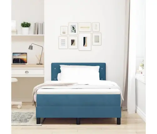 Box Spring Gulta Ar Matraci Tumši Zilu Mazo Divvietīgu Samtu Vidaxl