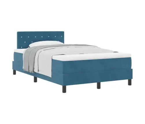Box Spring Gulta Ar Matraci Tumši Zilu Mazo Divvietīgu Samtu Vidaxl