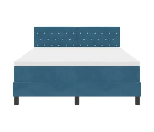 Kiemas Lova Su Čiužiniu Tamsiai Mėlyna 140 X 190 Cm Aksomas