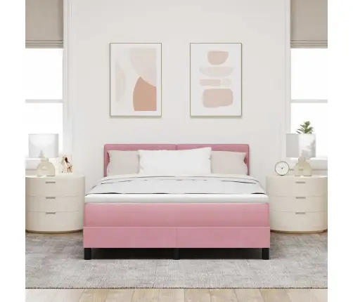 Kastītes Atsperu Gulta Ar Matraci Rozā 140 X 190 Cm Samts Vidaxl