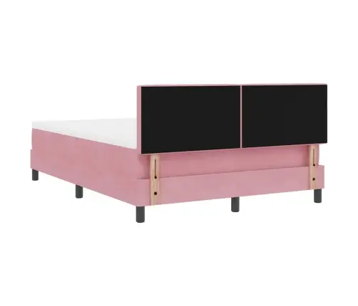 Kastītes Atsperu Gulta Ar Matraci Rozā 140 X 190 Cm Samts Vidaxl