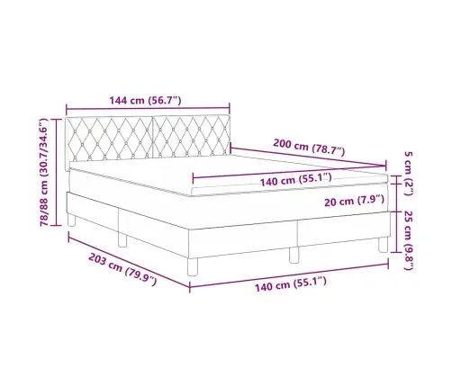 Gultas Rāmis Ar Matraci Gaiši Pelēks 140X200 Cm Samts Vidaxl