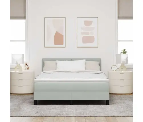 Box Spring Gulta Ar Matraču Gaiši Pelēks 160X200 Cm Velūrs Vidaxl