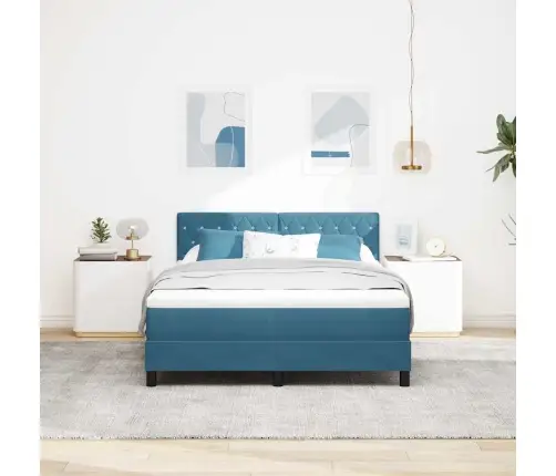 Gultas Rāmja Gulta Ar Matraci Tumši Zila 160X200 Cm Samts Vidaxl