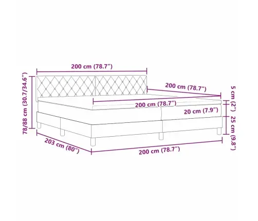 Gultas Pamatne Ar Matraci Tumši Pelēka 200X200 Cm Samts Vidaxl