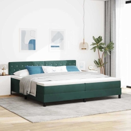 Box Spring Gulta Ar Matraču Tumši Zaļš 200 X 200 Cm Audums Vidaxl