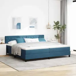 Spyruoklinė Lova Su Čiužiniu Tamsi Mėlyna 200 X 200 Cm Audinys