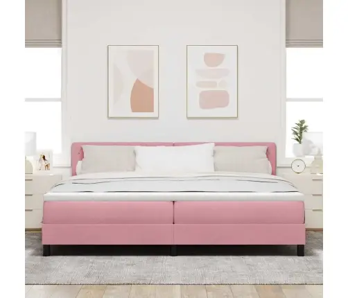 Kastītes Atsperu Gulta Ar Matraci Rozā 200 X 200 Cm Samts Vidaxl