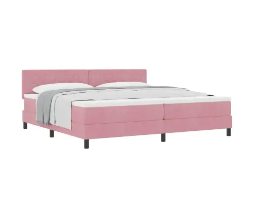 Kastītes Atsperu Gulta Ar Matraci Rozā 200 X 200 Cm Samts Vidaxl