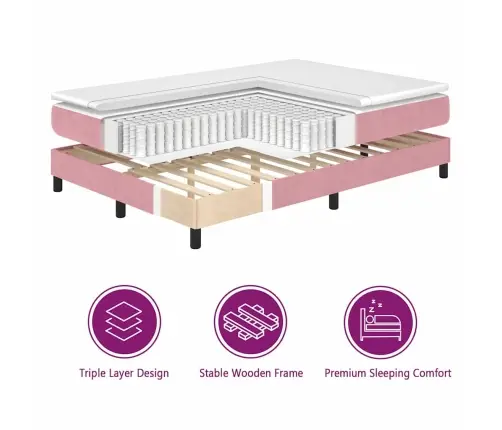 Kastītes Atsperu Gulta Ar Matraci Rozā 140 X 190 Cm Samts Vidaxl