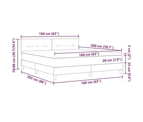Gultas Pamatne Ar Matraci Tumši Pelēka 160X200 Cm Samts Vidaxl