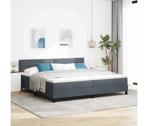 Kaste Pavasara Gulta Ar Matraci Tumši Pelēka 200X200 Cm Samts Vidaxl