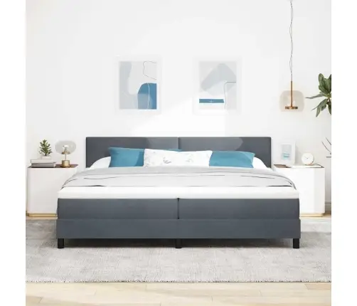 Kaste Pavasara Gulta Ar Matraci Tumši Pelēka 200X200 Cm Samts Vidaxl