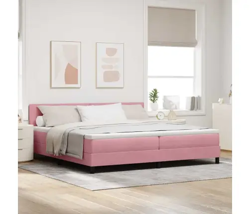 Kastītes Atsperu Gulta Ar Matraci Rozā 200 X 200 Cm Samts Vidaxl