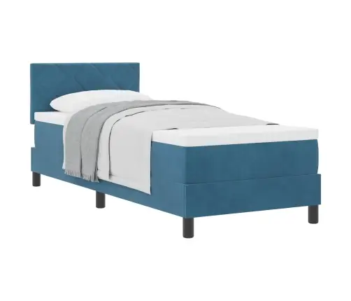 Kastītes Atsperu Gulta Ar Matraci Tumši Zils 80 X 200 Cm Samts Vidaxl