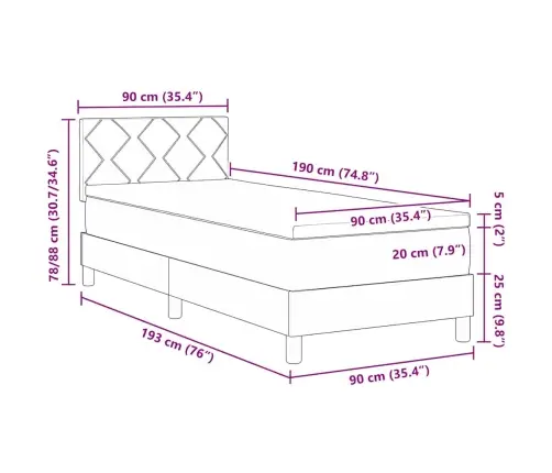 Box Spring Gulta Ar Matraču Tumši Zila 90 X 190 Cm Audums Vidaxl