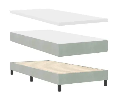 Kaste Pavasara Gulta Ar Matraci Gaiši Pelēks 90X200 Cm Samts Vidaxl