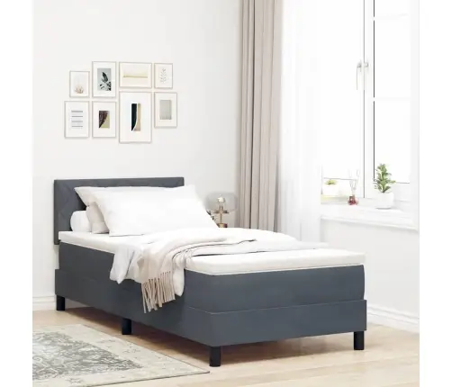 Gultas Rāmis Ar Matraci Tumši Pelēks 90X200 Cm Samts Vidaxl