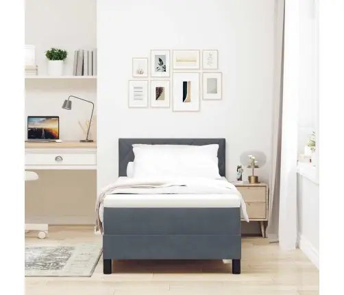 Gultas Rāmis Ar Matraci Tumši Pelēks 90X200 Cm Samts Vidaxl