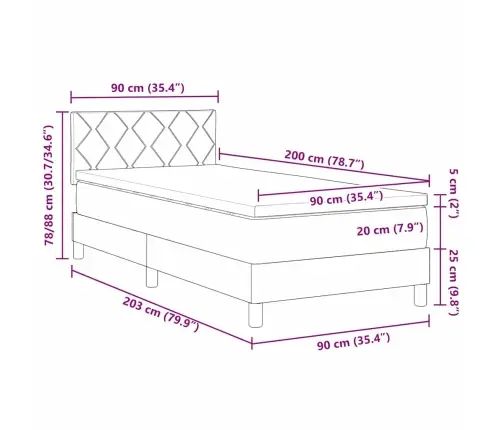Gultas Rāmis Ar Matraci Tumši Pelēks 90X200 Cm Samts Vidaxl