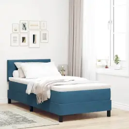 Box Spring Gulta Ar Matraču Tumši Zila 90 X 200 Cm Audums Vidaxl
