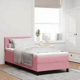 Box Spring Gulta Ar Matraču Ar Matraci Rozā 100 X 200 Cm Audums Vidaxl