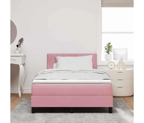 Kastītes Atsperu Gulta Ar Matraci Rozā 120 X 200 Cm Samts Vidaxl