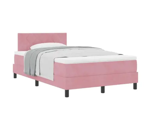 Kastītes Atsperu Gulta Ar Matraci Rozā 120 X 200 Cm Samts Vidaxl