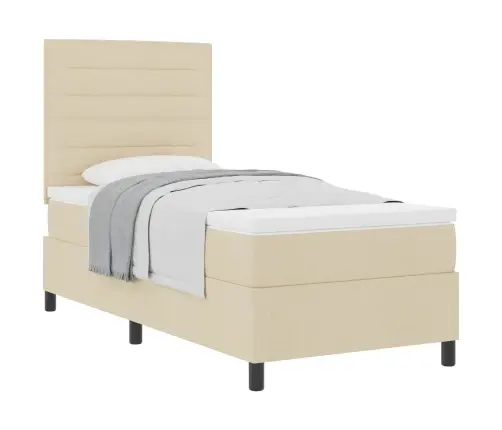 Kastītes Atsperu Gulta Ar Matraci Krēmkrāsa 90 X 190 Cm Audums Vidaxl