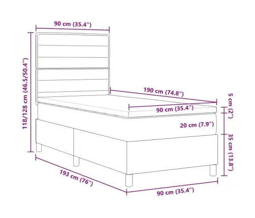 Kastītes Atsperu Gulta Ar Matraci Krēmkrāsa 90 X 190 Cm Audums Vidaxl