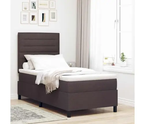 Kiemas Lova Su Čiužiniu Tamsiai Rudas 90 X 200 Cm Audinys