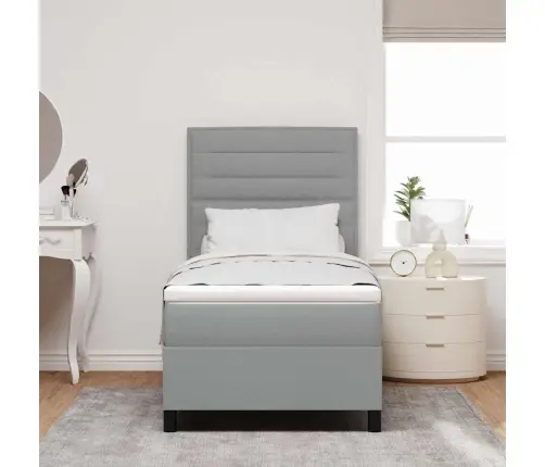 Kiemas Lova Su Čiužiniu Šviesiai Pilka 100 X 200 Cm Audinys