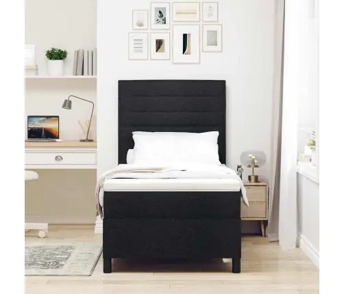 Kastes Atsperu Gulta Ar Matraci Melns 100X200 Cm Audums Vidaxl