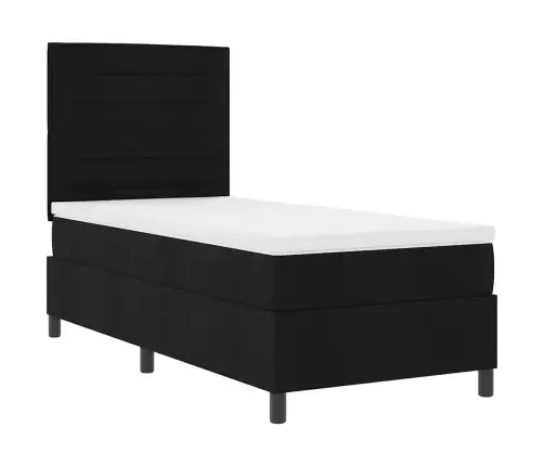 Kastes Atsperu Gulta Ar Matraci Melns 100X200 Cm Audums Vidaxl