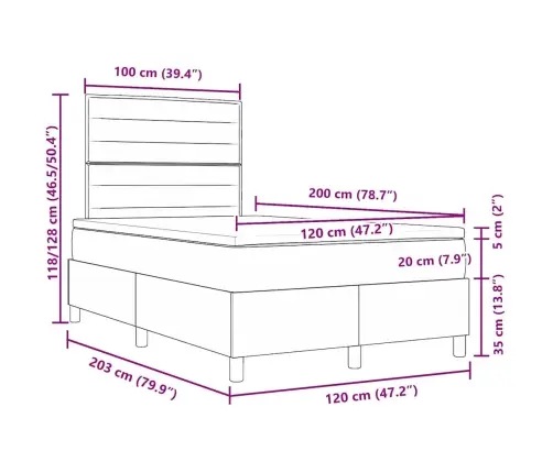 Kastītes Atsperu Gulta Tumši Pelēka 120 X 200 Cm Audums Vidaxl