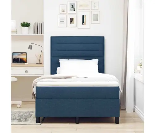 Kastītes Atsperu Gulta Ar Matraci Zila 120 X 200 Cm Audums Vidaxl