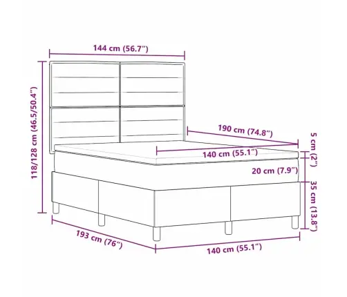 Kastītes Atsperu Gulta Ar Matraci Melna 140 X 190 Cm Audums Vidaxl
