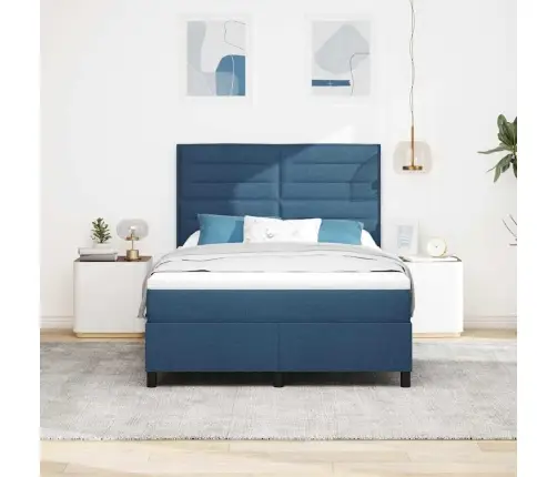 Kastītes Atsperu Gulta Ar Matraci Zila 140 X 200 Cm Audums Vidaxl
