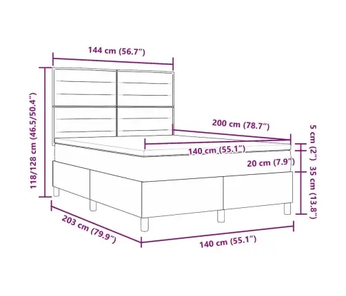 Kastītes Atsperu Gulta Ar Matraci Zila 140 X 200 Cm Audums Vidaxl