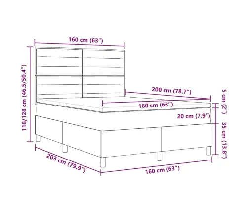 Kastītes Atsperu Gulta Ar Matraci Melna 160 X 200 Cm Audums Vidaxl